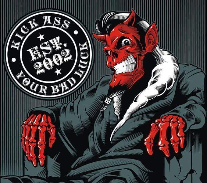 Cetakan grafis devil merah Badjingan bergaya lowbrow art